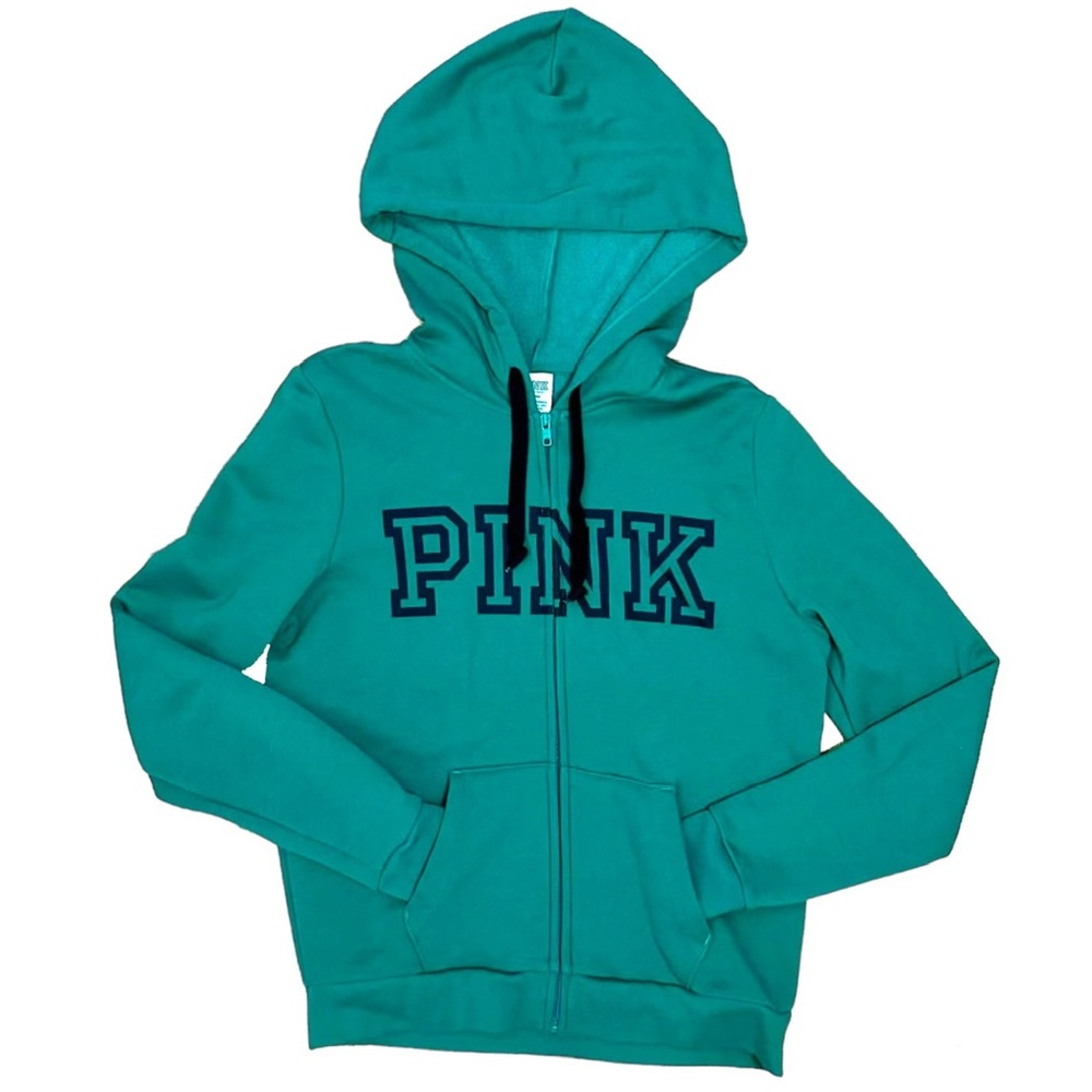 Green PINK Victoria’s Secret Zip Down Hoodie Sweater
